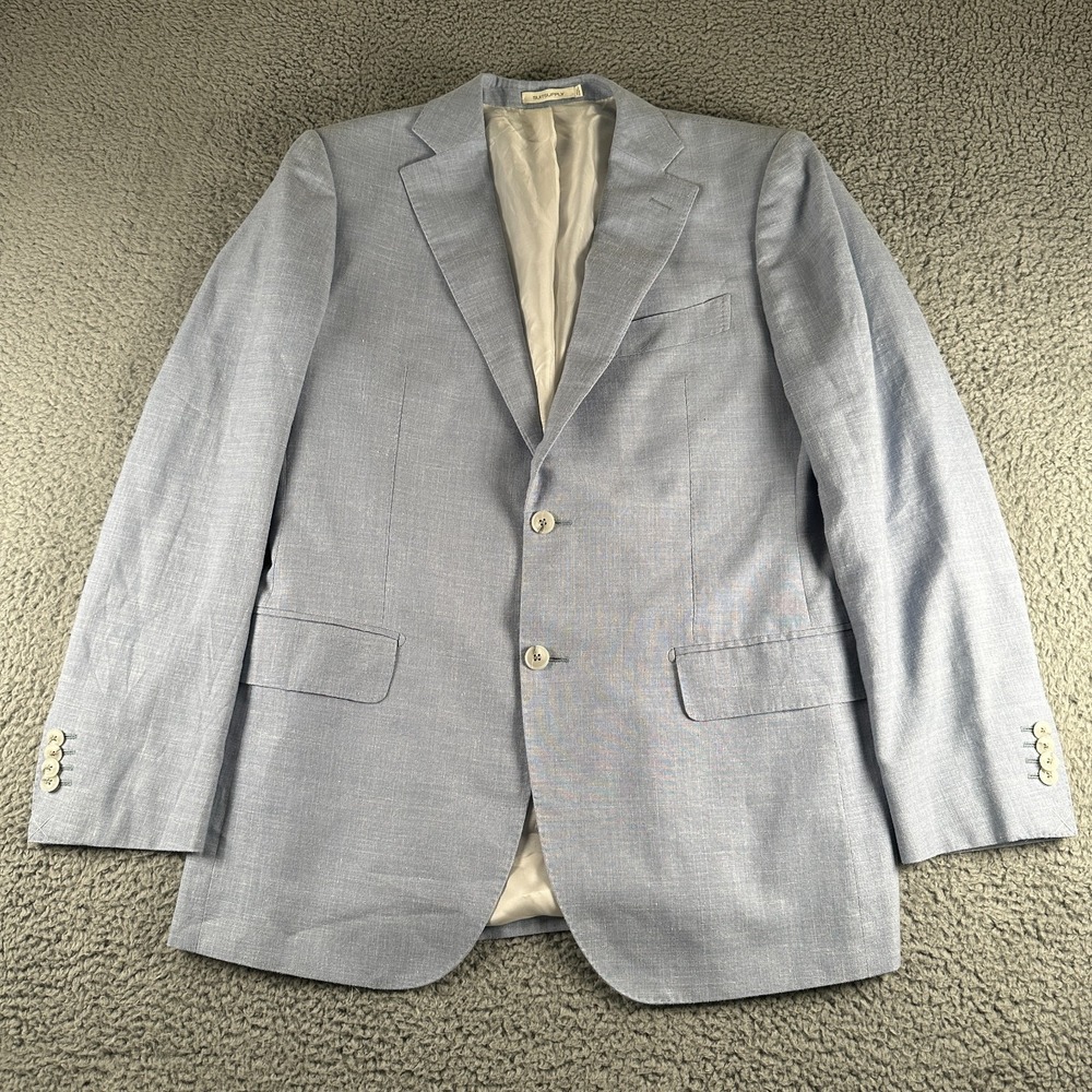 Suitsupply Lazio Sport Coat Mens 52(44 US)Blue Slim EThomas Wool Silk Linen